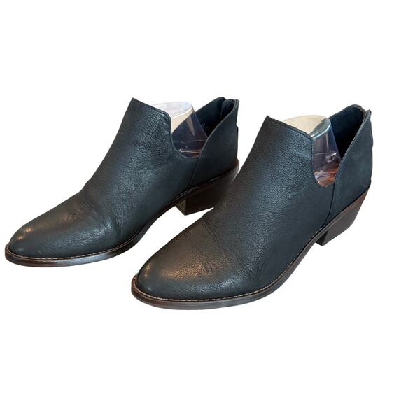 Lucky Brand Black Leather LP Freezia Booties Western Low Heel Ankle Boots 10M - Picture 2 of 8